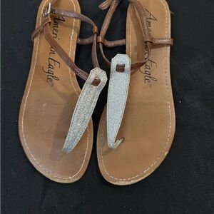 American Eagle Outfitters Women's Brown and Silver Sandals